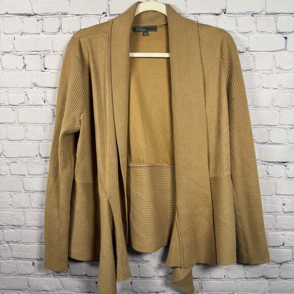 89th & Madison Sweaters - 89th & Madison Long Sleeve Open-Front Duster Cardigan Sweater Tan Size PL